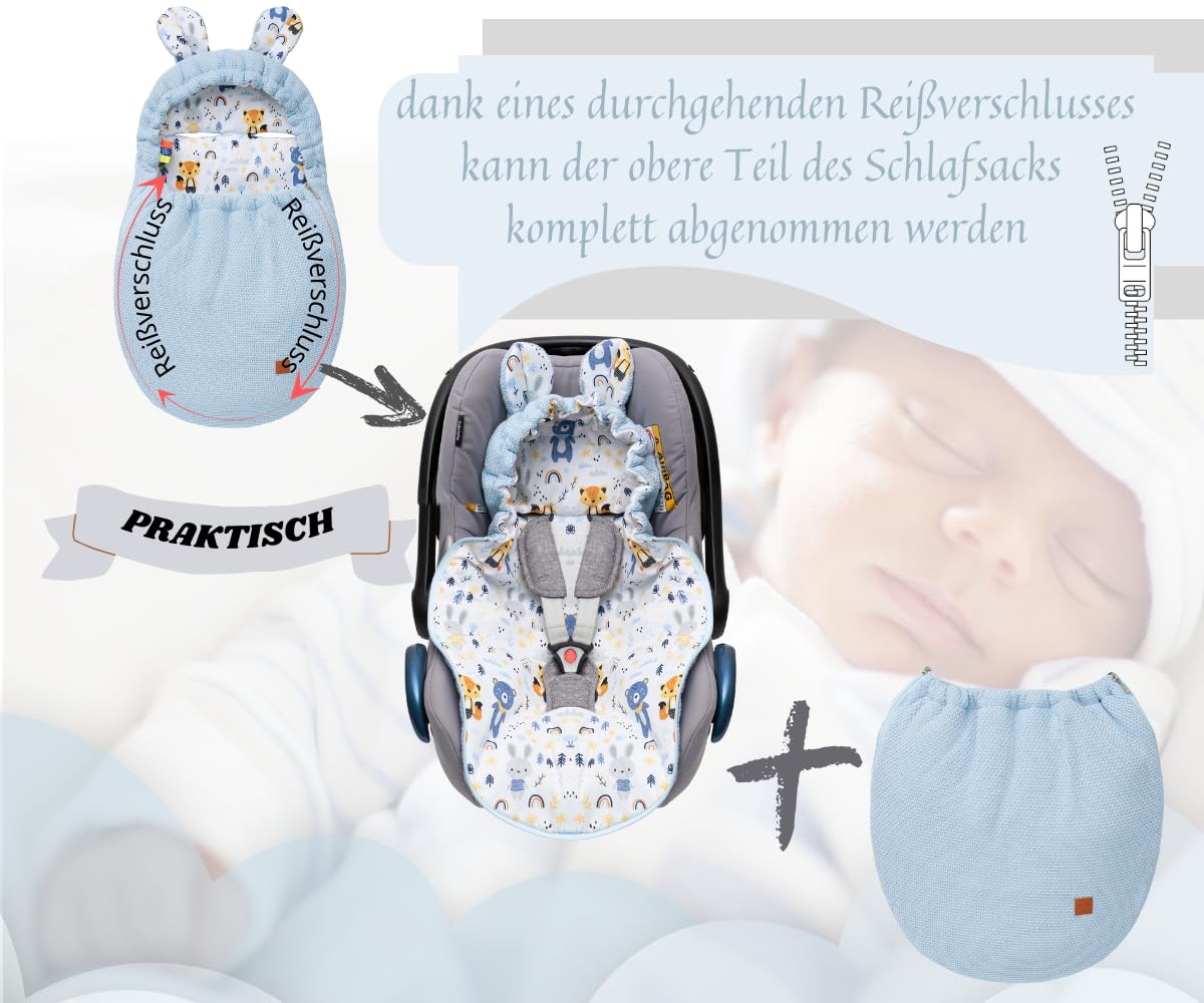 Mikos Einschlagdecke Babyschale Herbst Winter, Baby Fußsack mit Zip 100% Baumwolle GOTS Zert. Strickdecke mit Füllung Universal für Kinderwagen Buggys Frühling Maxi Cosi 3 Punkt Gurt (50) (Rosa)