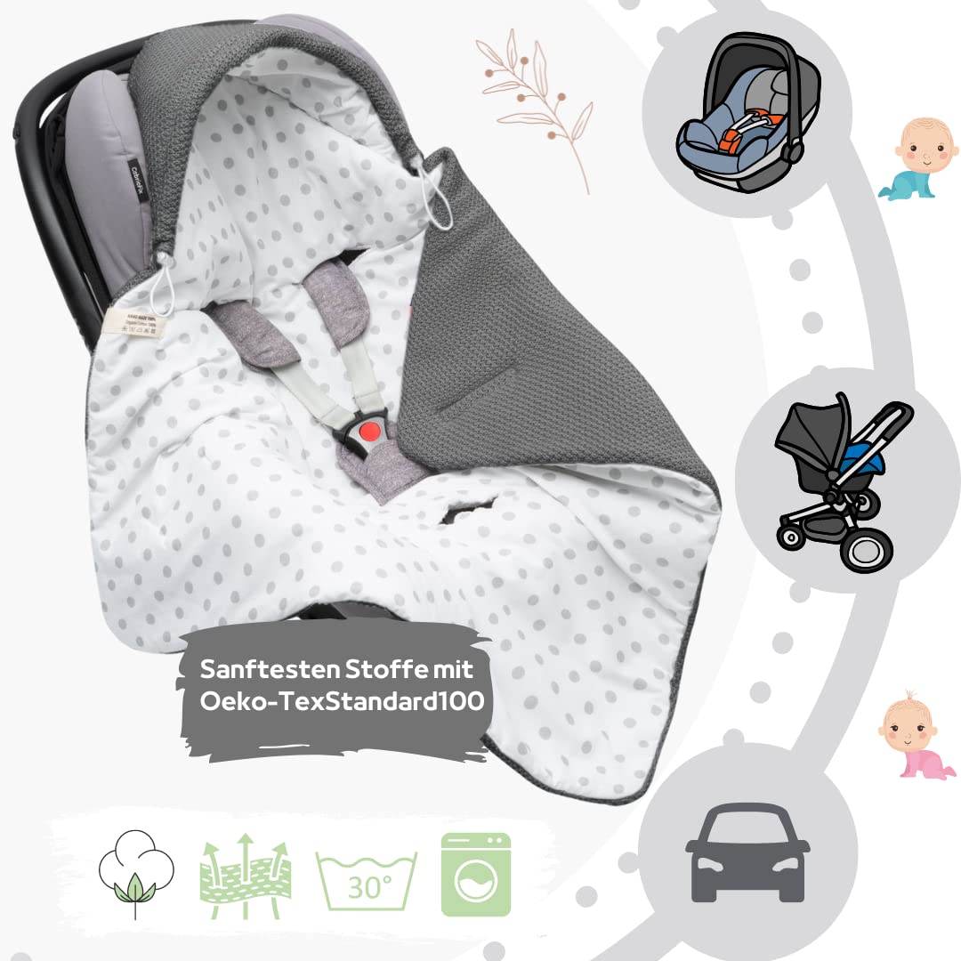 Baby Einschlagdecke Babyschale Winter Strickdecke Kinderwagendecke Fußsack Baby 100% Baumwolle mit Füllung Universal für Kinderwagen Buggys Frühling Maxi Cosi 3 Punkt Gurt Beige Grau(39) (Senfgelb)