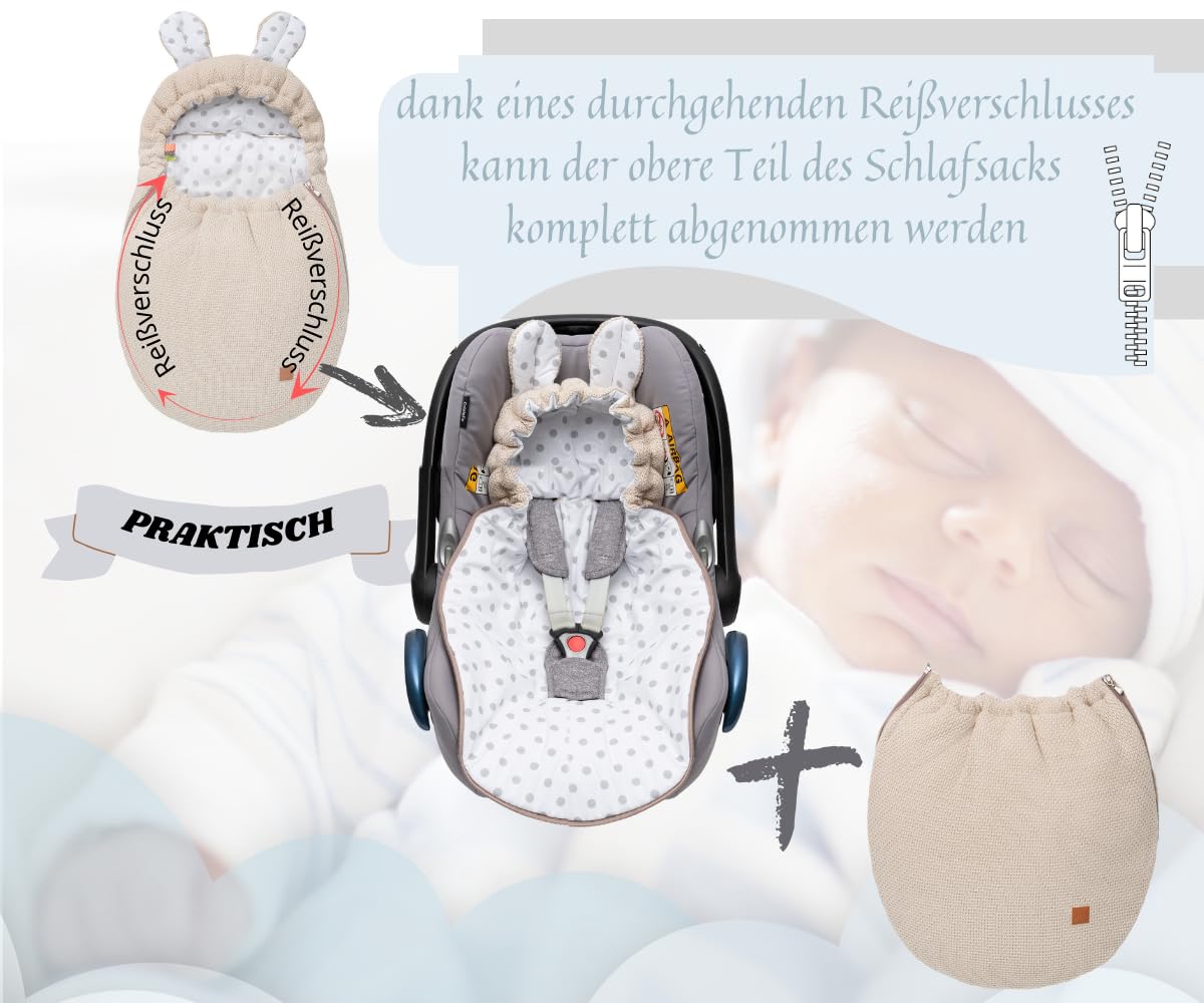 Mikos Einschlagdecke Babyschale Herbst Winter, Baby Fußsack mit Zip 100% Baumwolle GOTS Zert. Strickdecke mit Füllung Universal für Kinderwagen Buggys Frühling Maxi Cosi 3 Punkt Gurt (50) (Rosa)