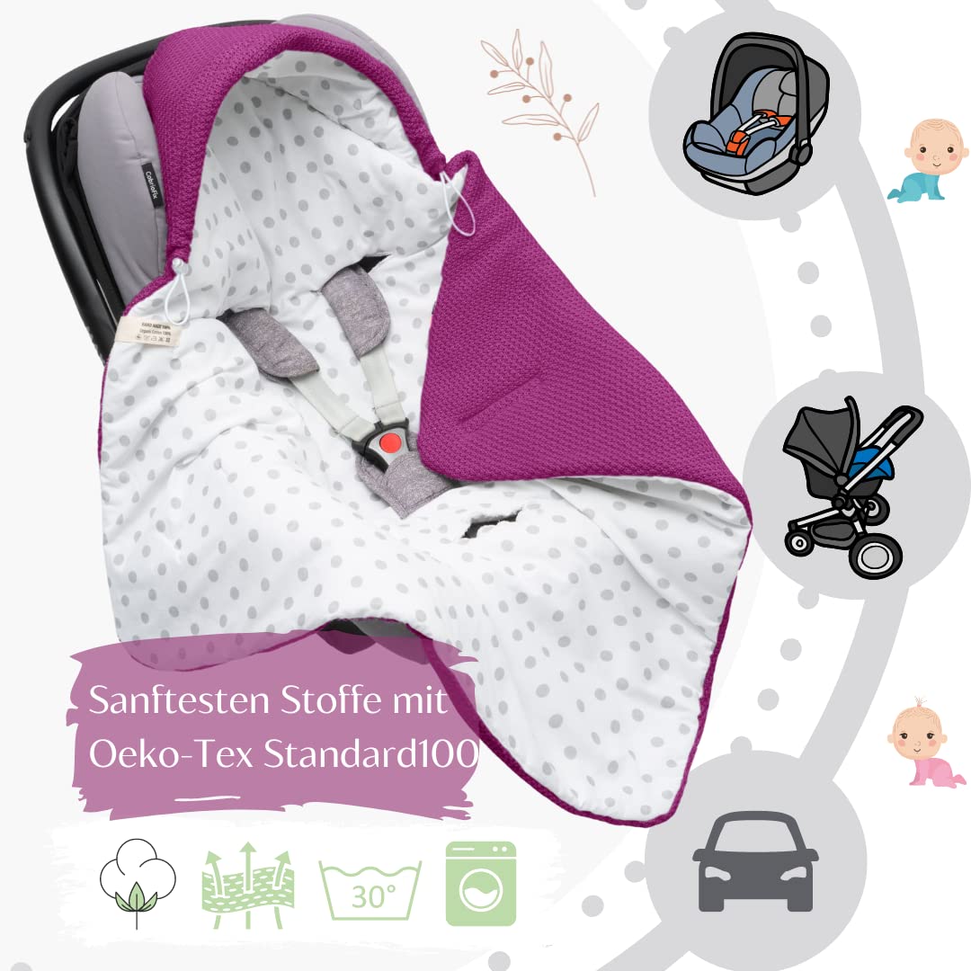 Baby Einschlagdecke Babyschale Winter Strickdecke Kinderwagendecke Fußsack Baby 100% Baumwolle mit Füllung Universal für Kinderwagen Buggys Frühling Maxi Cosi 3 Punkt Gurt Beige Grau(39) (Senfgelb)