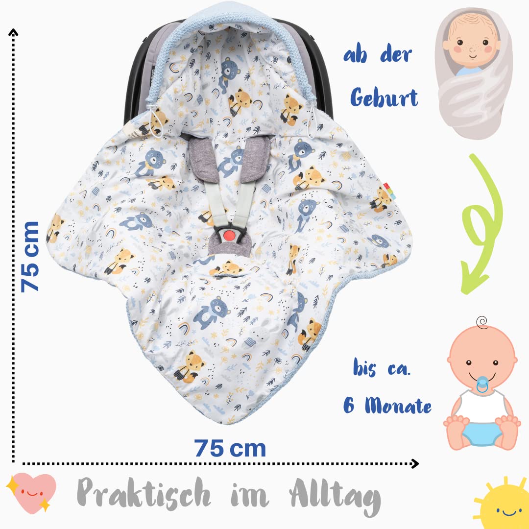 Baby Einschlagdecke Babyschale Winter Strickdecke Kinderwagendecke Fußsack Baby 100% Baumwolle mit Füllung Universal für Kinderwagen Buggys Frühling Maxi Cosi 3 Punkt Gurt Beige Grau(39) (Senfgelb)