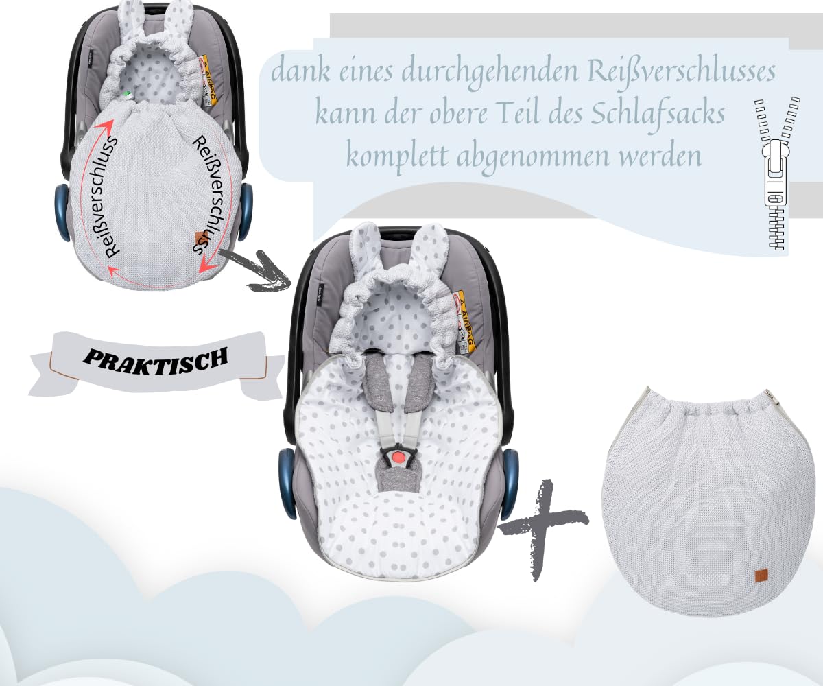 Mikos Einschlagdecke Babyschale Herbst Winter, Baby Fußsack mit Zip 100% Baumwolle GOTS Zert. Strickdecke mit Füllung Universal für Kinderwagen Buggys Frühling Maxi Cosi 3 Punkt Gurt (50) (Rosa)