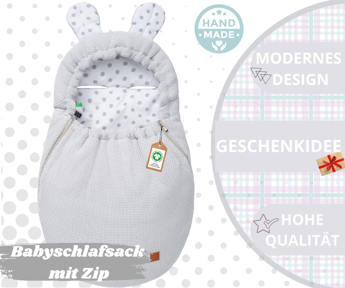 Mikos Einschlagdecke Babyschale Herbst Winter, Baby Fußsack mit Zip 100% Baumwolle GOTS Zert. Strickdecke mit Füllung Universal für Kinderwagen Buggys Frühling Maxi Cosi 3 Punkt Gurt (50) (Rosa)