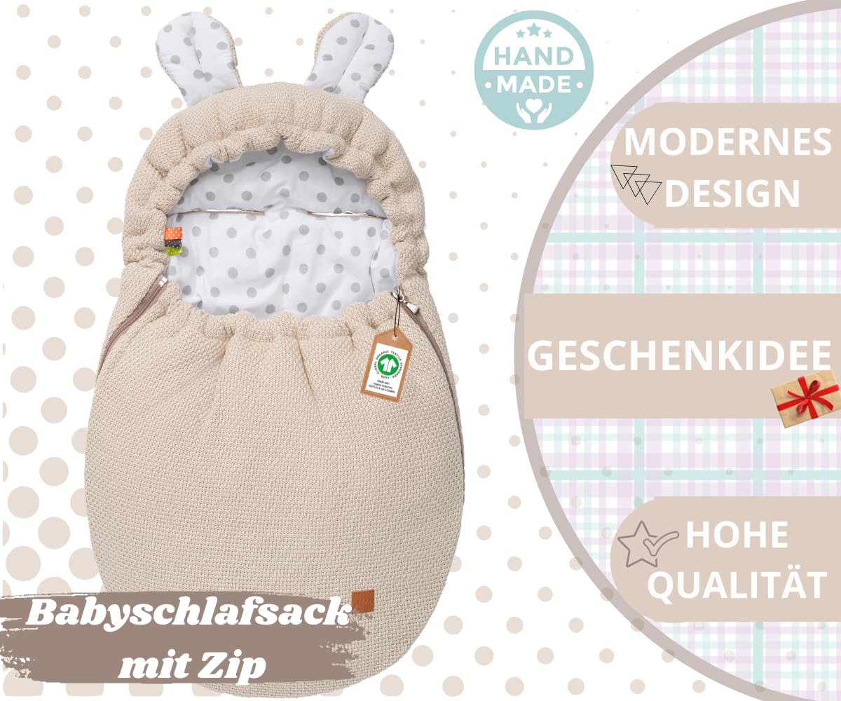 Mikos Einschlagdecke Babyschale Herbst Winter, Baby Fußsack mit Zip 100% Baumwolle GOTS Zert. Strickdecke mit Füllung Universal für Kinderwagen Buggys Frühling Maxi Cosi 3 Punkt Gurt (50) (Rosa)