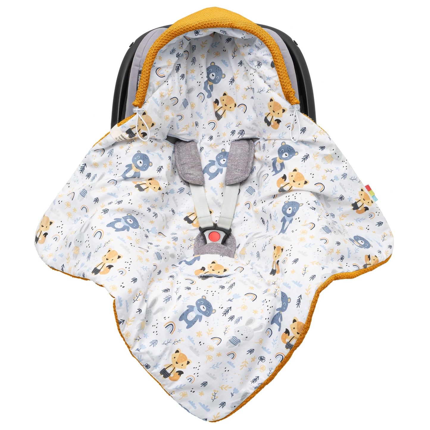 Baby Einschlagdecke Babyschale Winter Strickdecke Kinderwagendecke Fußsack Baby 100% Baumwolle mit Füllung Universal für Kinderwagen Buggys Frühling Maxi Cosi 3 Punkt Gurt Beige Grau(39) (Senfgelb)