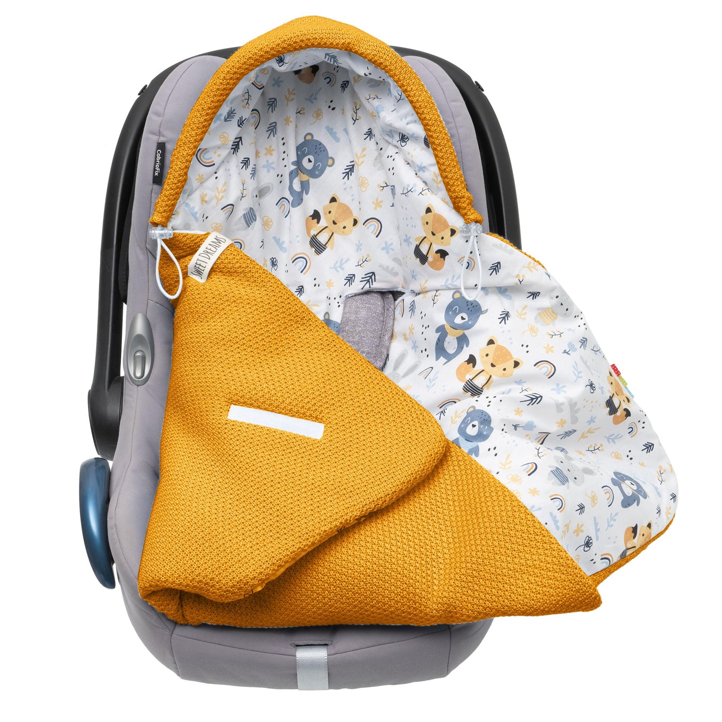 Baby Einschlagdecke Babyschale Winter Strickdecke Kinderwagendecke Fußsack Baby 100% Baumwolle mit Füllung Universal für Kinderwagen Buggys Frühling Maxi Cosi 3 Punkt Gurt Beige Grau(39) (Senfgelb)