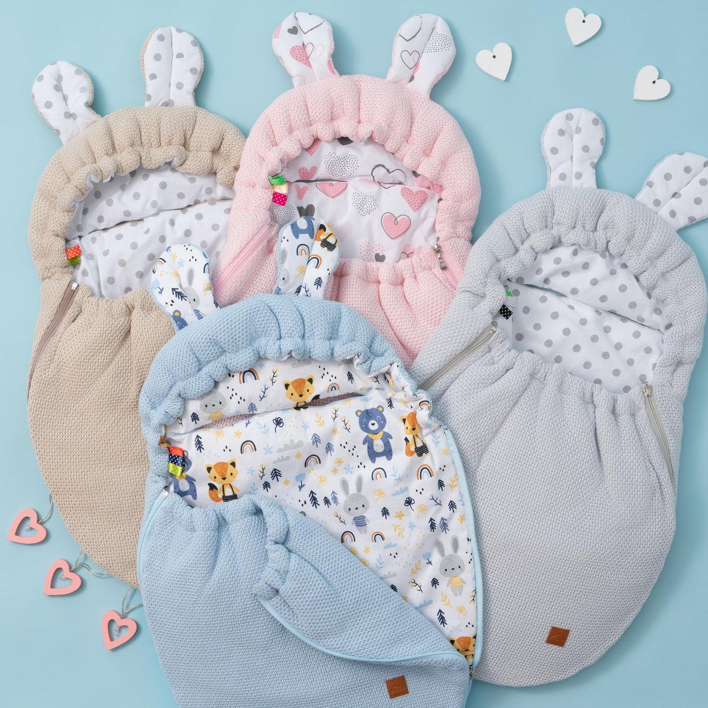 Mikos Einschlagdecke Babyschale Herbst Winter, Baby Fußsack mit Zip 100% Baumwolle GOTS Zert. Strickdecke mit Füllung Universal für Kinderwagen Buggys Frühling Maxi Cosi 3 Punkt Gurt (50) (Rosa)